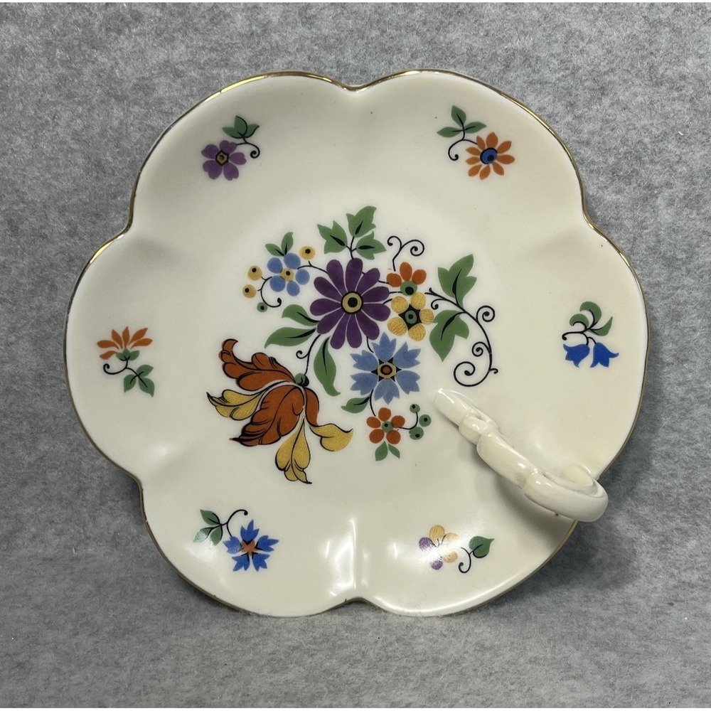 Vintage Z S & Co Scherzer Bavarian Decorative Porcelain Floral Ring Trinket Dish